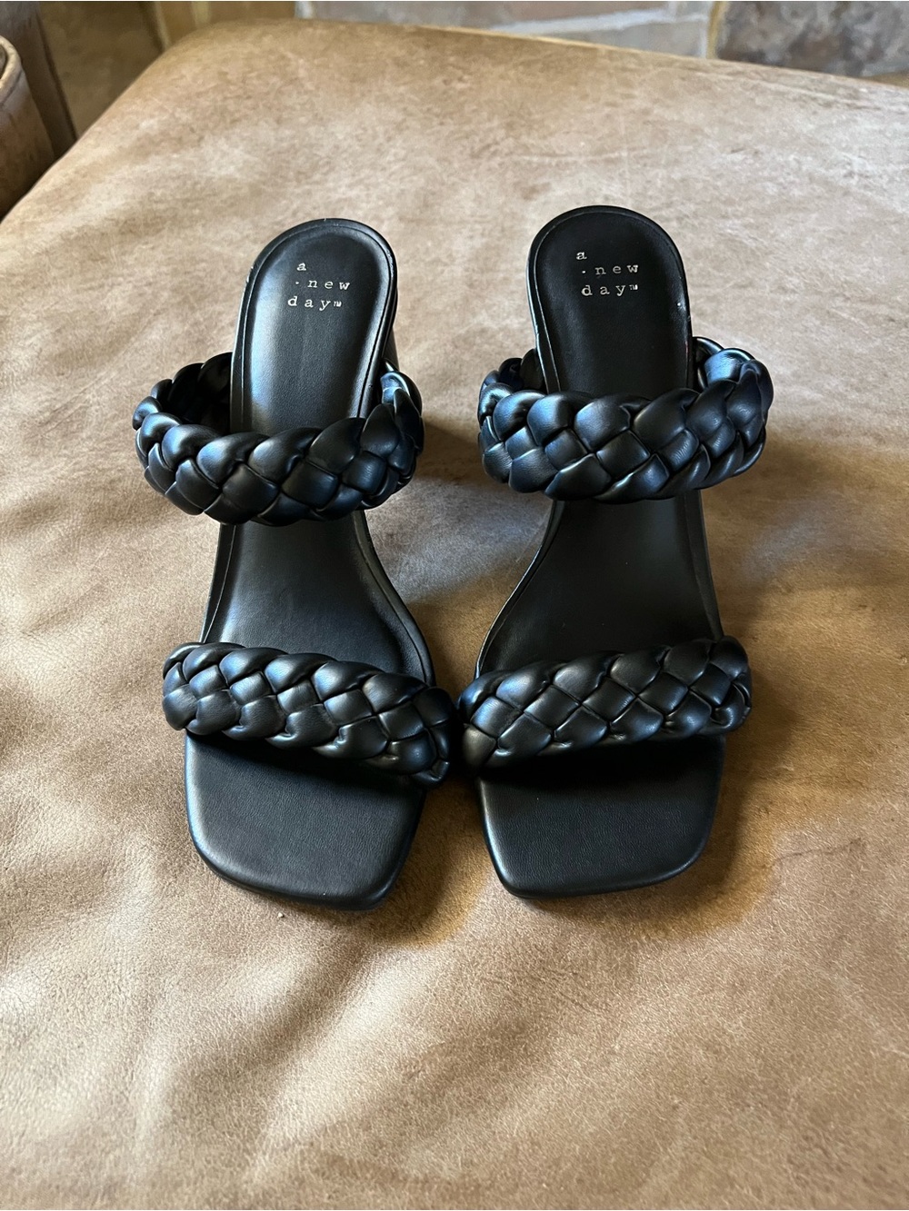 a new day Black Braided Double-Strap Slide Heels